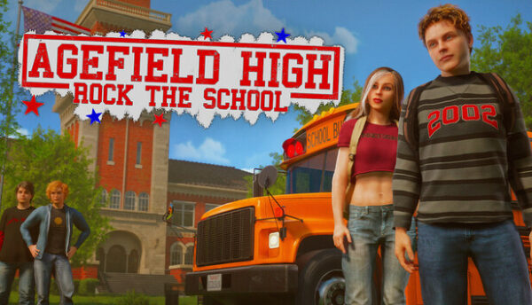 Offizielle Steam-Capsule zu Agefield High: Rock the School mit dem Spieltitel und den Hauptfiguren