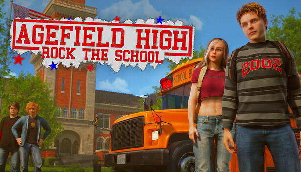 Offizielle Steam-Capsule zu Agefield High: Rock the School mit dem Spieltitel und den Hauptfiguren