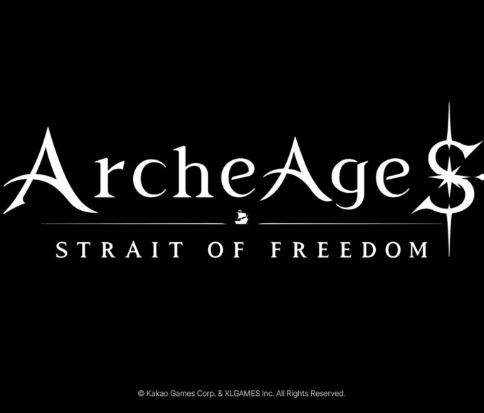 Fünf zentrale Figuren und eine Flotte auf dem offiziellen Keyart zu ArcheAge S: Strait of Freedom