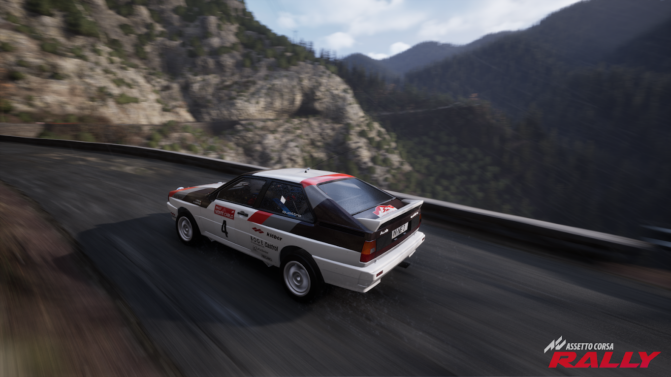Audi Quattro Gr.4 auf einer Rallye-Etappe in Assetto Corsa Rally