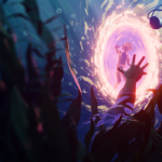 Unterwasser-Keyart zu Echoes of Mora mit dem versunkenen Dorf
