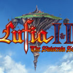 Logo von Lufia I & II The Sinistrals Saga vor einer Fantasy-Landschaft