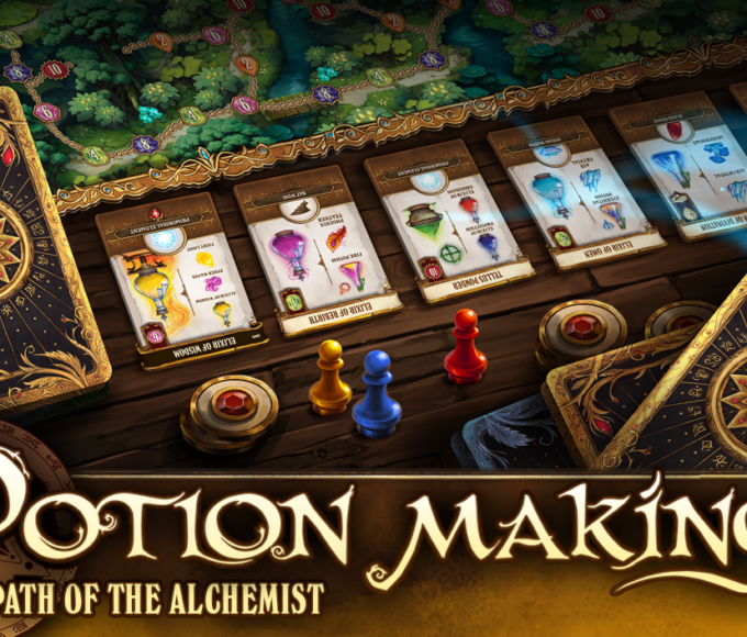 Offizielles Keyart zu Potion-making: Path of the Alchemist mit alchemistischer Spielwelt