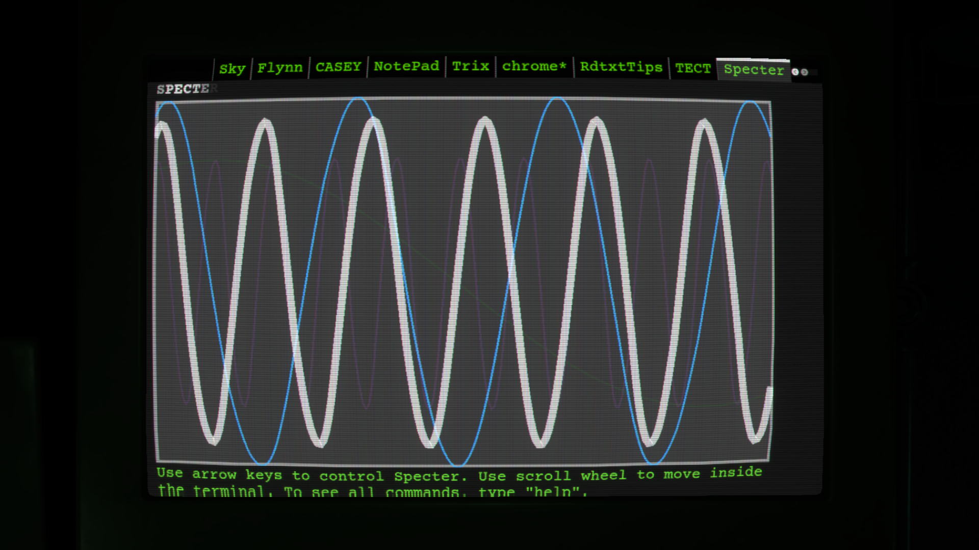Das Specter-Werkzeug zeigt Funkwellen im Terminal von Radiotext