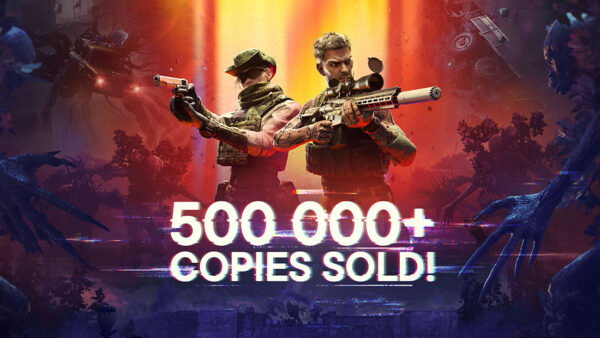 Zwei bewaffnete Einsatzkräfte vor einer leuchtenden Kulisse mit dem Schriftzug 500.000+ Copies Sold zu Active Matter