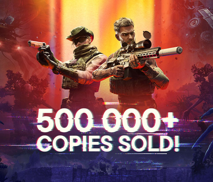 Zwei bewaffnete Einsatzkräfte vor einer leuchtenden Kulisse mit dem Schriftzug 500.000+ Copies Sold zu Active Matter