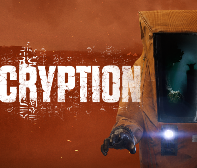 Eine Person in Schutzkleidung vor der brennenden Kulisse von Matera im Keyart zu Encryption