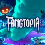 Spukgestalten und das Fangtopia-Logo über einer farbenfrohen Kachelwelt