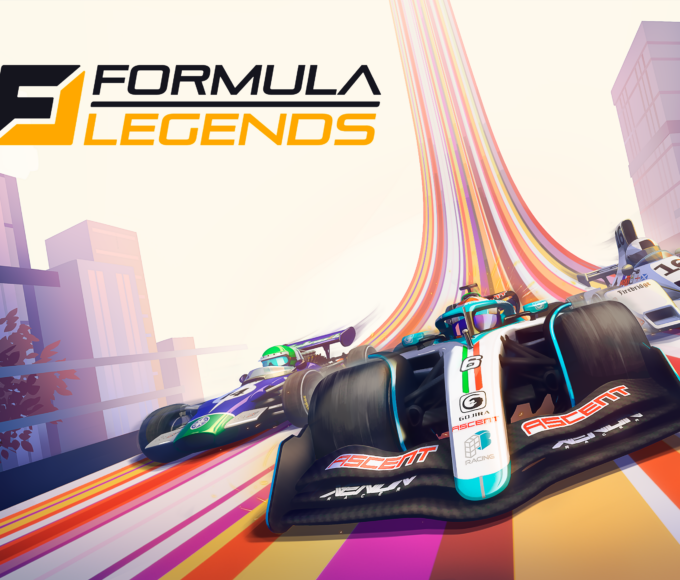 Formula-Legends-Keyart mit drei Rennwagen auf einer farbenfrohen Strecke