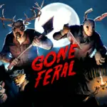 Offizielles Keyart zu Gone Feral mit maskierten Slasher-Figuren vor einem Vollmond