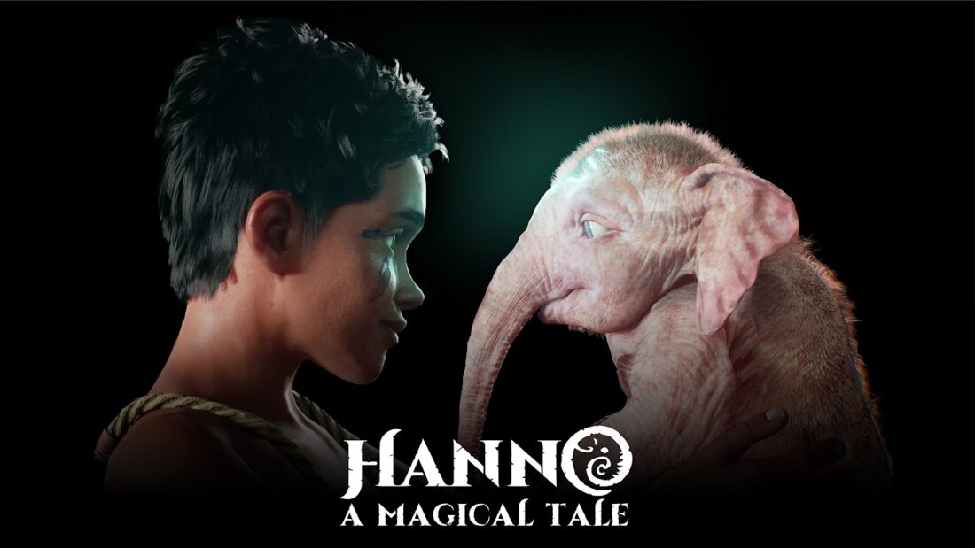Vimal und der Baby-Elefant Hanno stehen sich im Keyart zu Hanno: A Magical Tale gegenüber