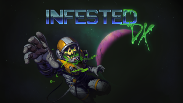 Offizielles Keyart zu Infested DX mit Astronaut und Spielschriftzug