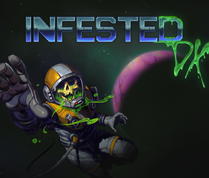Offizielles Keyart zu Infested DX mit Astronaut und Spielschriftzug