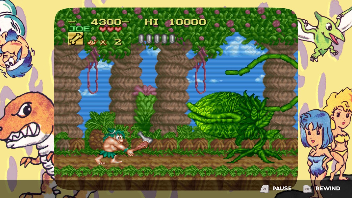 Joe kämpft in Joe & Mac Retro Collection gegen ein großes fleischfressendes Pflanzenmonster