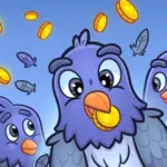 Tauben mit gestohlenen Geldbörsen und Münzen über einem belebten Park in Pidgeon Pocket