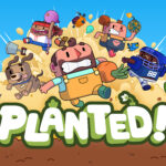 Bunte Spielfiguren schleudern Gemüse im offiziellen Keyart von Planted!