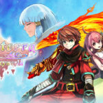 Steam-Capsule zu Shelterra the Skyworld mit Logo und fünf Fantasy-Figuren vor Himmel und Flammen