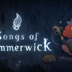 Keyart zu Songs of Glimmerwick mit einer jungen Zauberin, Instrumenten und Spieltitel