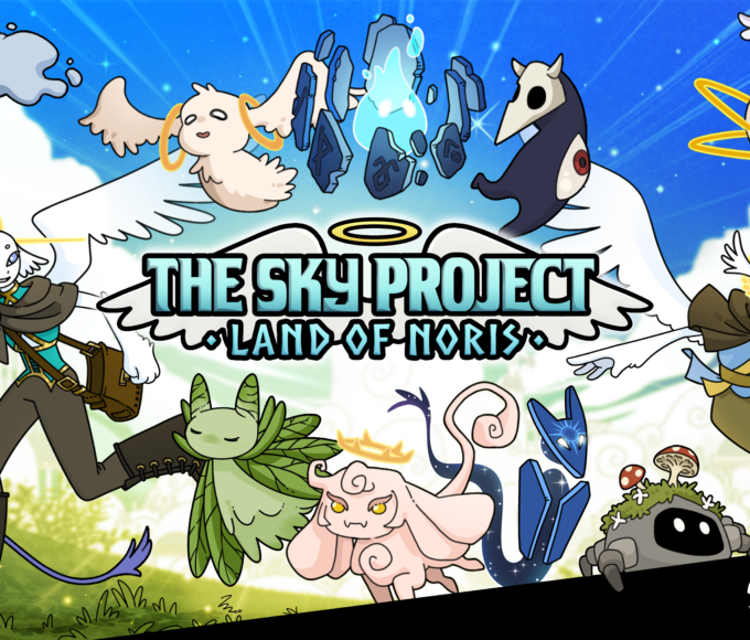 Keyart zu The Sky Project: Land of Noris mit Kael, Aeris und mehreren Noris