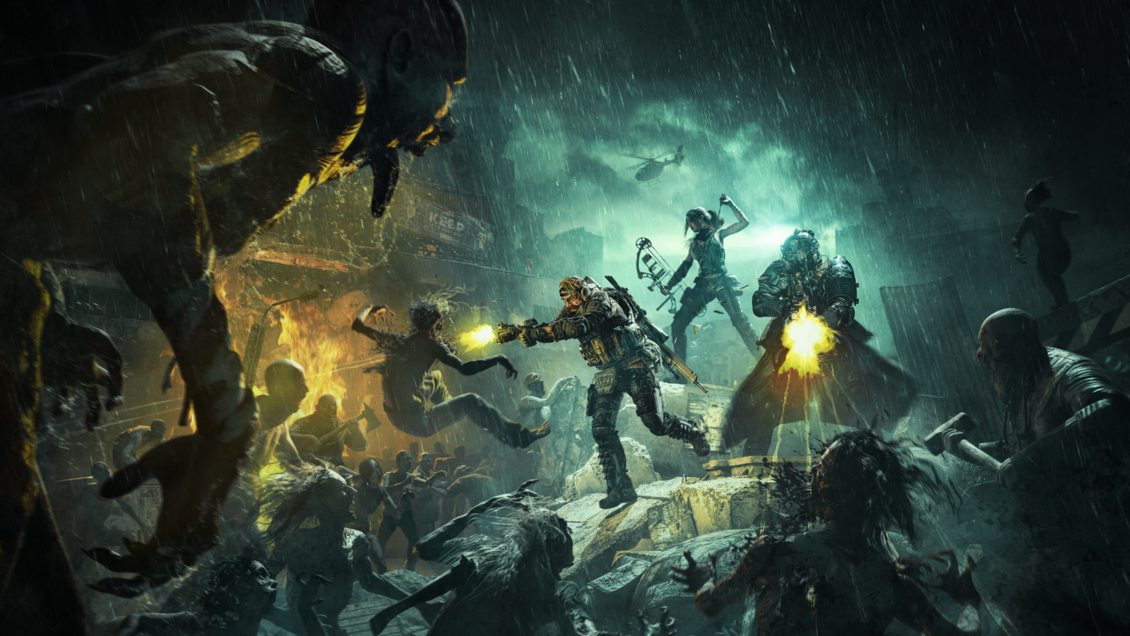 Drei Überlebende kämpfen in Yet Another Zombie Survivors gegen eine Zombiehorde